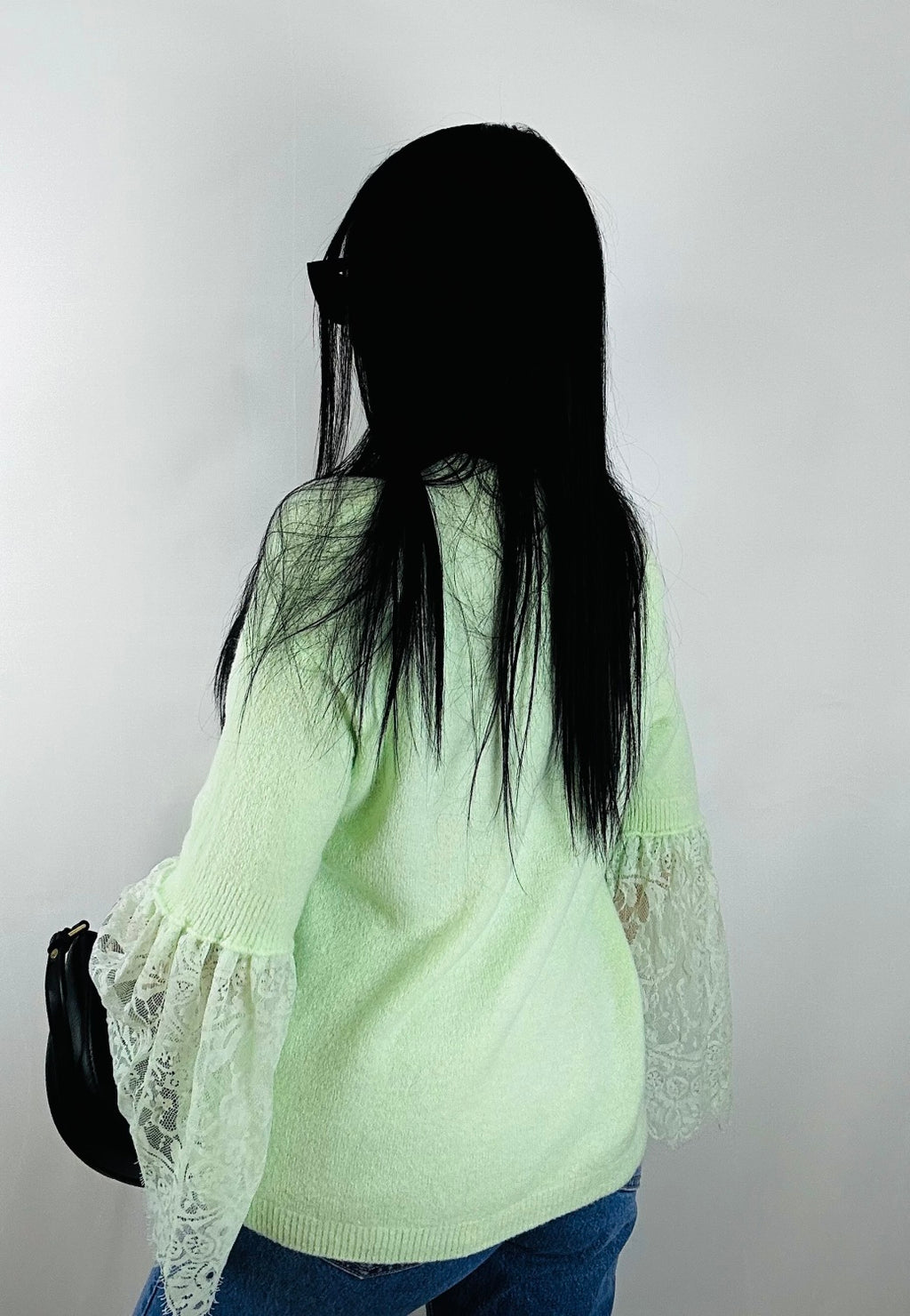 ĻOTI MĪKSTS ALPAKAS DŽEMPERIS AR MEŽĢĪŅU PIEDURKNĒM - MINT